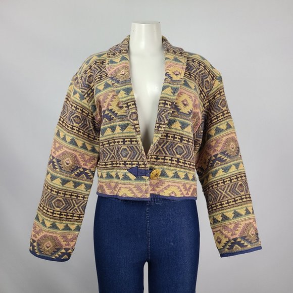 Vintage Flashback Cotton Woven Yellow Navaho Jacket Size M - Picture 1 of 12